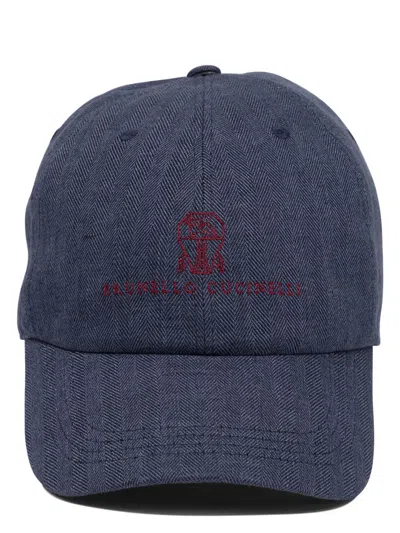 Brunello Cucinelli Blue Microfibre Logo Baseball Cap
