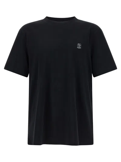 Brunello Cucinelli Men Logo Print T-shirt In Black