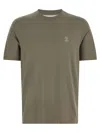 Brunello Cucinelli Men Logo Print T-shirt In Green