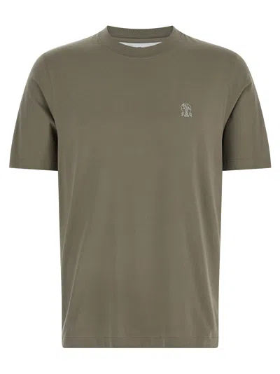 Brunello Cucinelli Men Logo Print T-shirt In Green