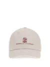 Brunello Cucinelli Men Comfortable Cotton And Cashmere Corduroy Baseball Cap With Embroidered Logo In White