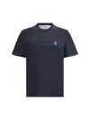 Brunello Cucinelli Short-sleeved Crew Neck T-shirt With Subtle Logo Embroidery In Blue