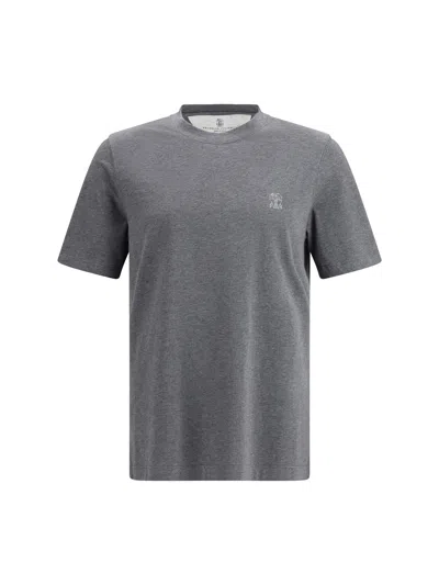 Brunello Cucinelli Men Logoed T-shirt In Gray