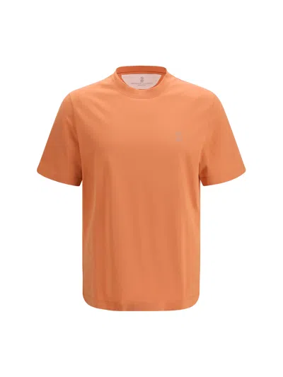 Brunello Cucinelli Men Logoed T-shirt In Orange