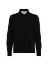 Brunello Cucinelli Men's Long Sleeve Polo With Shirt Style Collar In Black