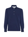 Brunello Cucinelli Men's Long Sleeve Polo With Shirt Style Collar In Night
