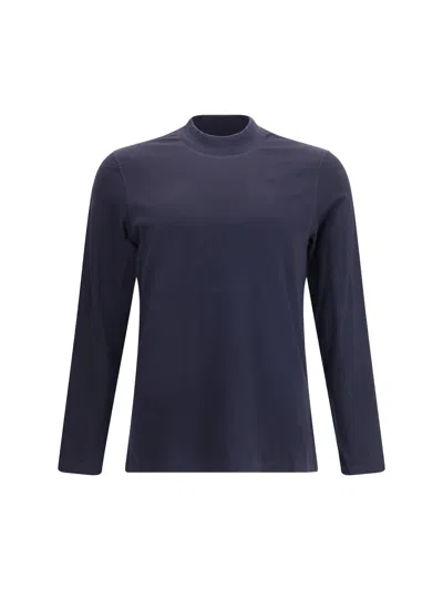 Brunello Cucinelli Men Long-sleeved Cotton T-shirt In Blue