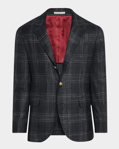Brunello Cucinelli Men's Madras Plaid Sport Jacket In Anthracite
