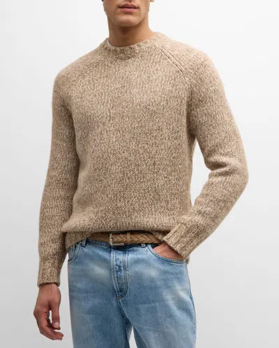 Brunello Cucinelli Men's Marled Knit Crewneck Sweater In Brown