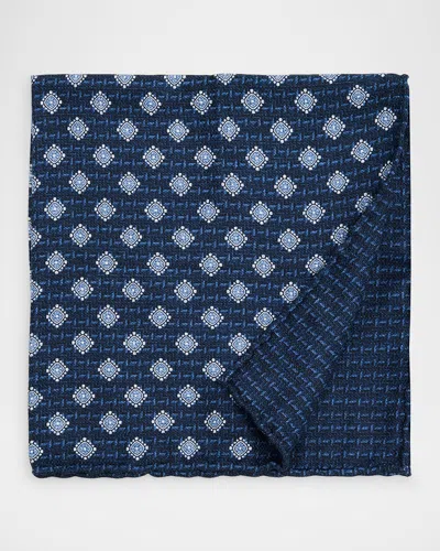 Brunello Cucinelli Men's Medallion-print Silk Pocket Square In Blue