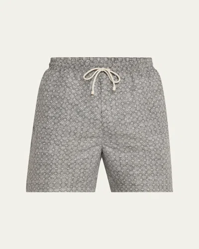 Brunello Cucinelli Men's Medallion Swim Trunks In Dark Grey