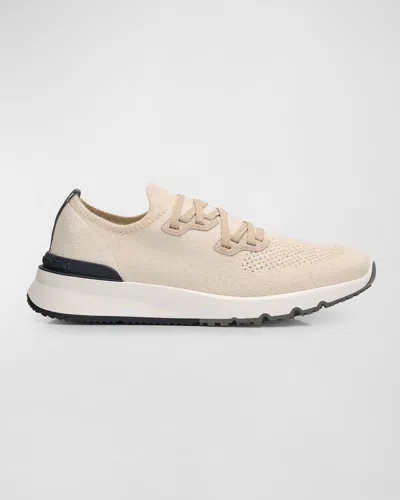 Brunello Cucinelli Men's Melange Knit Runner Sneakers In Panama