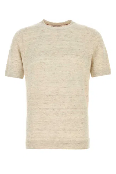 Brunello Cucinelli Men Melange Sand Linen Blend Sweater In Gray