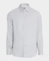 Brunello Cucinelli Men's Micro-chevron Button-collar Sport Shirt In Gray