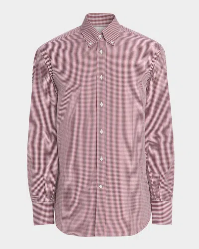 Brunello Cucinelli Men's Micro-gingham Button-collar Sport Shirt In Multi