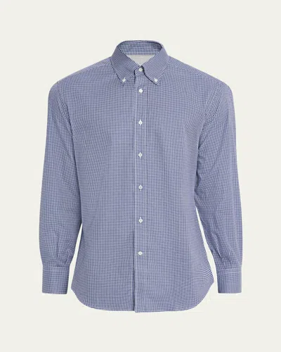 Brunello Cucinelli Gingham-check Button-down Shirt In Blue