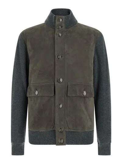Brunello Cucinelli Men's Mini Logo Quilted Jacket In Green