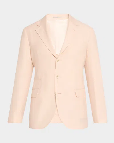 Brunello Cucinelli Men's Mini Prince Of Wales Single-breasted Sport Coat In Cherry Blossom