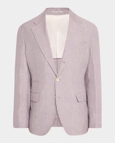 Brunello Cucinelli Men's Mini Prince Of Wales Single-breasted Sport Coat In Lavender