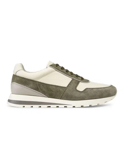 Brunello Cucinelli Men's Mixed Media Leather Runners In Green