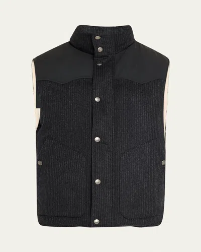 Brunello Cucinelli Men's Mixed Media Snap-front Down Vest In Charcoal