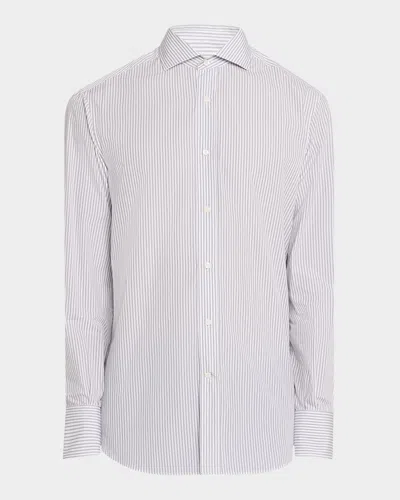 Brunello Cucinelli Men's Modern-fit Stripe Dress Shirt In White/grey