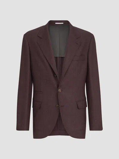 Brunello Cucinelli Mouliné Virgin-wool Twill Deconstructed Blazer In Brown