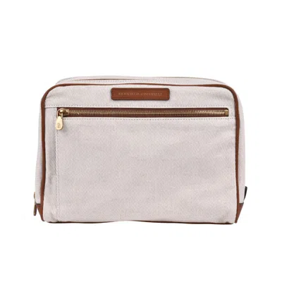 Brunello Cucinelli Men's Natural Cognac Linen Travel Case In ["brown","gold Tone","multi-color"]