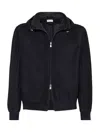 Brunello Cucinelli Suede Hooded Jacket Adjustable Drawstring In Black