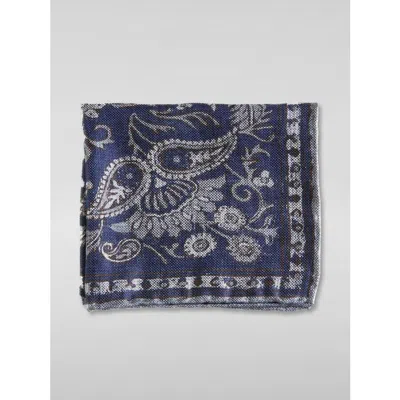 Brunello Cucinelli Men's Navy Gray Linen Silk Pocketsquare In ["blue","grey","multi-color"]
