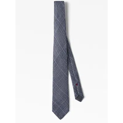 Brunello Cucinelli Men's Navy Linen Silk Plaid Tie In ["blue"]