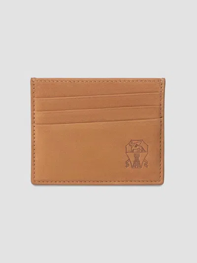 Brunello Cucinelli Men's Nubuck Card Holder In Cognac