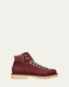 Brunello Cucinelli Men's Nubuck Fabric-collar Hiking Boots In Burgundy