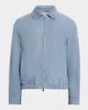 Brunello Cucinelli Leather Blouson Jacket In Blue