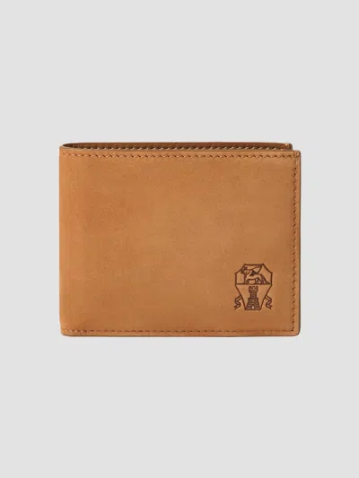 Brunello Cucinelli Men's Nubuck Wallet In Cognac