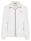 Brunello Cucinelli Men Bonded Nylon Hooded Outerwear Jacket With Logo In White