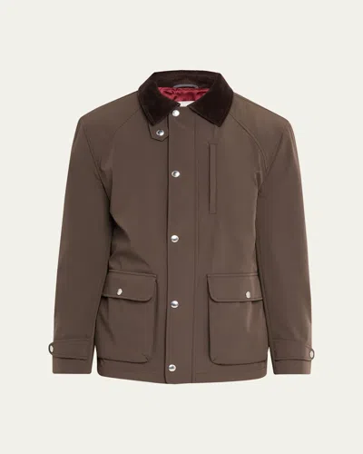 Brunello Cucinelli Men's Nylon Corduroy-collar Full-zip Jacket