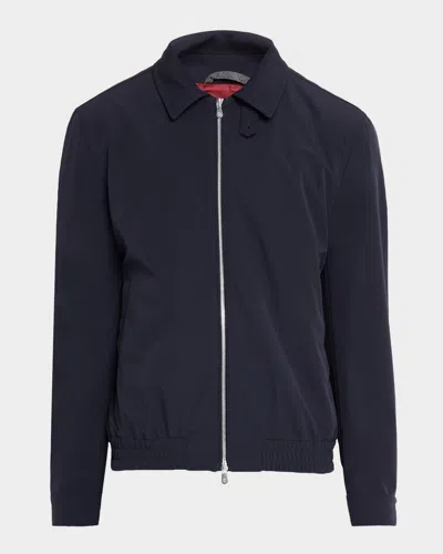 Brunello Cucinelli Men's Nylon Full-zip Blouson Jacket In Blue