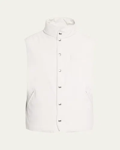 Brunello Cucinelli Men's Nylon Snap-front Down Vest In White