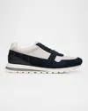 Brunello Cucinelli Washed Suede And Calfskin Runner Sneakers In Grey White