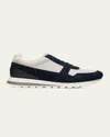Brunello Cucinelli Washed Suede And Calfskin Runner Sneakers In Grey White