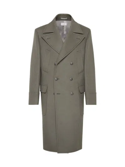 Brunello Cucinelli Beaver Cloth Wool Pea Coat In Military