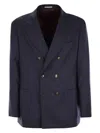 Brunello Cucinelli One And A Half Breasted Deconstructed Jacket In Virgin Wool In Blue