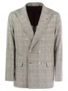 Brunello Cucinelli Prince Of Wales Checked Silk-blend Blazer In Cream