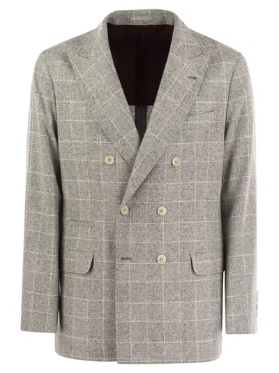 BRUNELLO CUCINELLI BRUNELLO CUCINELLI MEN ONE-AND-A-HALF-BREASTED DECONSTRUCTED JACKET IN PRINCE OF WALES