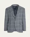 Brunello Cucinelli Men's Overplaid Metal-button Sport Coat In Blue