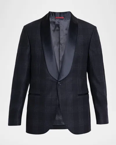 Brunello Cucinelli Men's Overplaid Satin Shawl-lapel Sport Coat In Blue