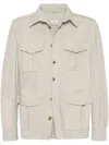 Brunello Cucinelli Suede Lamb Leather Jacket In Beige In Multicolor