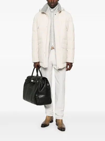 Brunello Cucinelli Men Padded Jacket With Detachable Hood In White