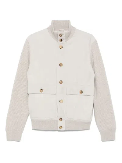 Brunello Cucinelli Men Padded Leather Jacket In White